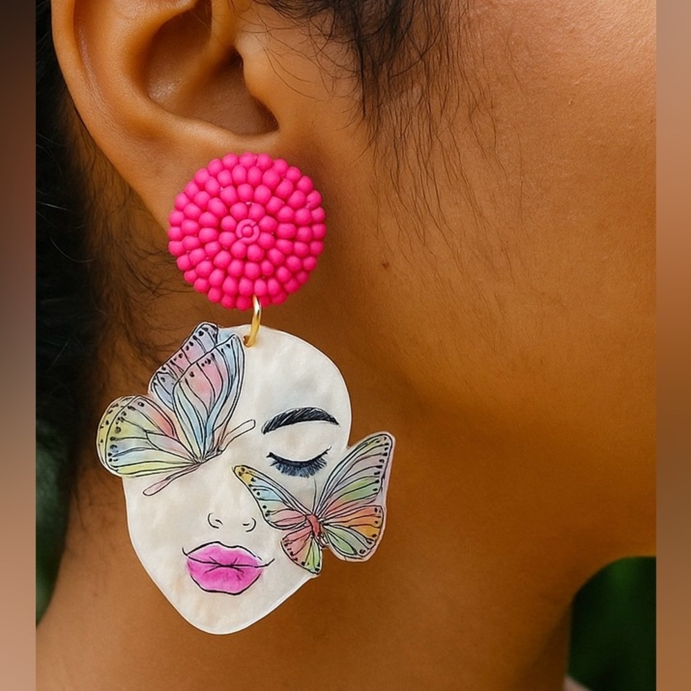 Colorful Butterfly Face Earrings